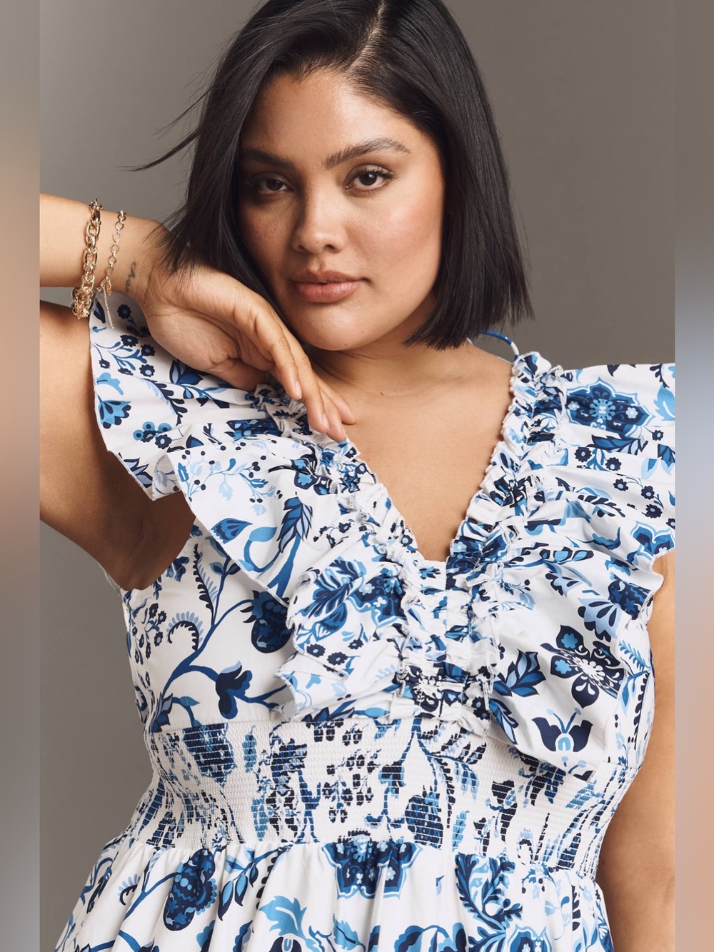 Adrianna Papell Blue and White Floral Ruffle Maxi Dress - Picture 3 of 5